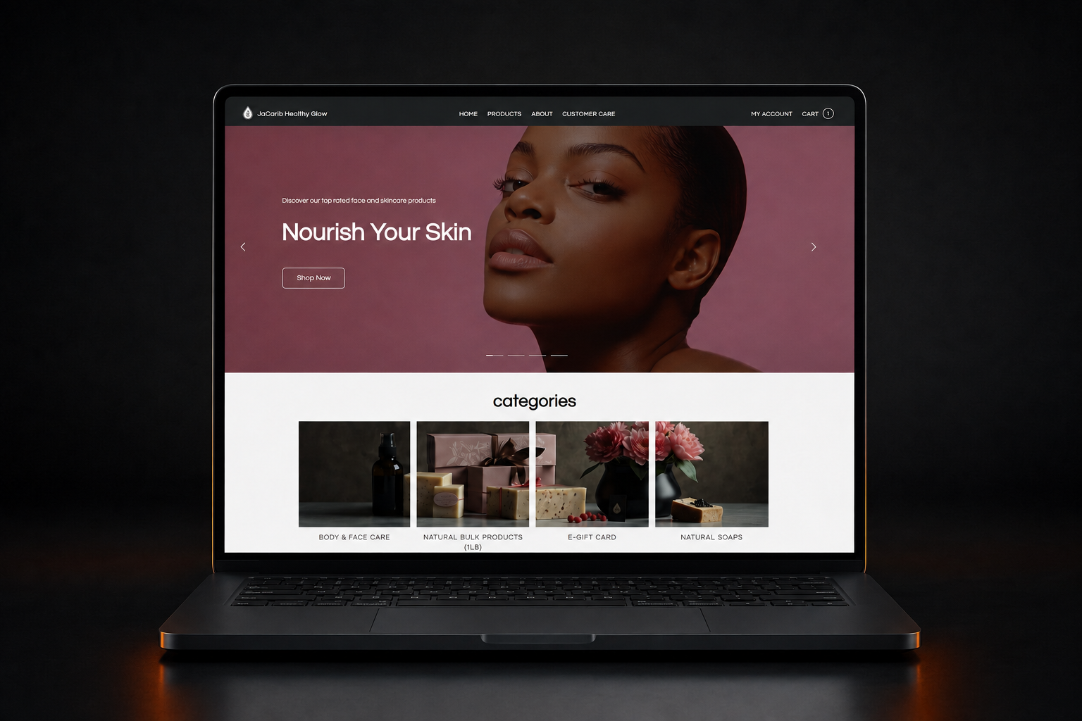 Website showcase displayed on a front-facing laptop